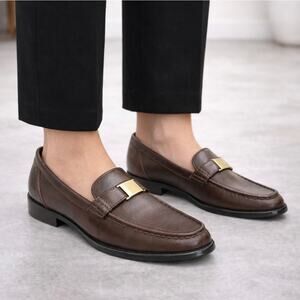 MARKON Womens Square Toe Brown Leather Loafers Flats ALPHA Slip On Shoes sz 10